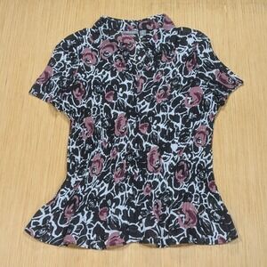 Apt 9 Petite Top Y2K Sheer Dark Floral Lightweight Button Down Women's PM Medium